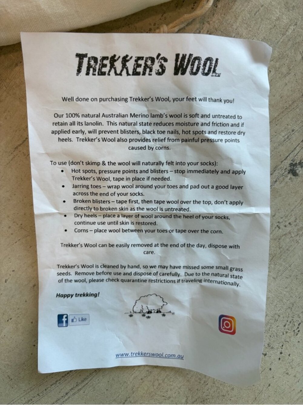 NWT Trekker’s Wool Australian Merino Wool Blister‎ Prevention Hiking Wool w Bag